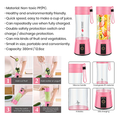 JUICEAWAY Rechargeable USB Electric Fruit Blender - 380ml 10