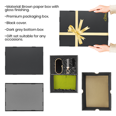 Black Gift Box 2 Compartment with Shredded Paper- M Size 07