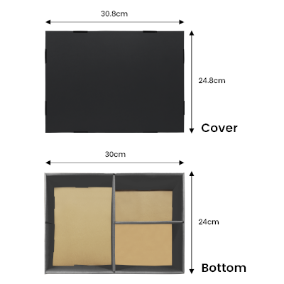 Black Gift Box 3 Compartment with Shredded Paper- M Size 04