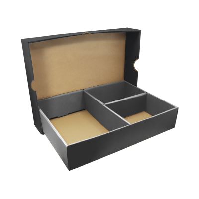 Black Gift Box 3 Compartment with Shredded Paper- M Size 08