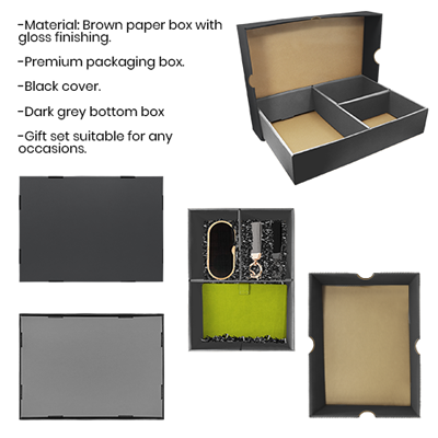 Black Gift Box 3 Compartment with Shredded Paper- M Size 09