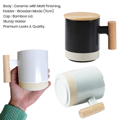 Duo Tone 2 Ceramic Wooden Handle Mug - 380ml 09