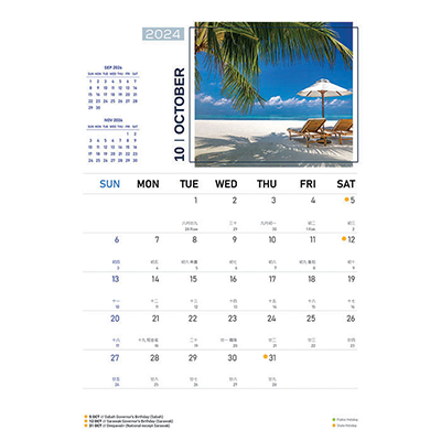 Majestic Beaches ll Wire-O Desk Calendar 2024 12