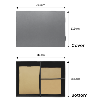 Grey Gift Box 3 Compartment with Shredded Paper- L Size 01