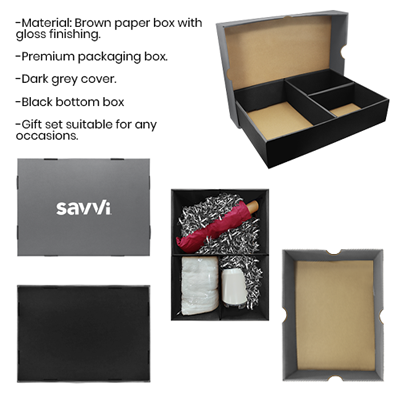 Grey Gift Box 3 Compartment with Shredded Paper- L Size 07