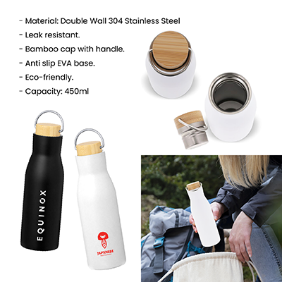 OPPA Double Wall S.Steel with Bamboo Cap Handle - 450ml 09