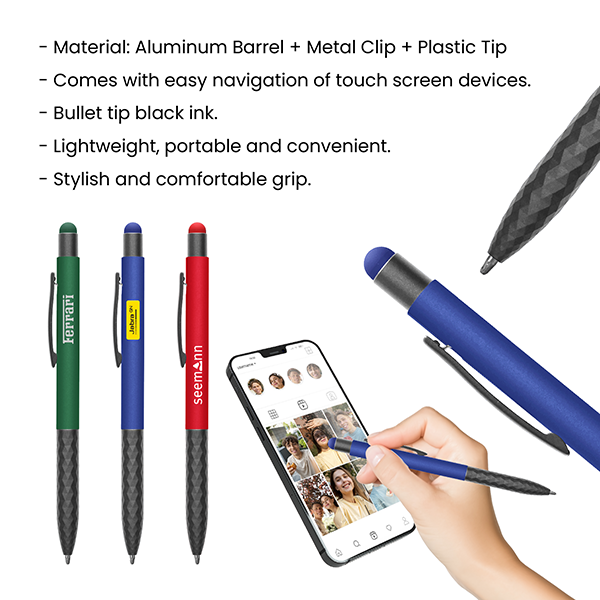 Stylus Touch Press Action Aluminum Ball Pen 08