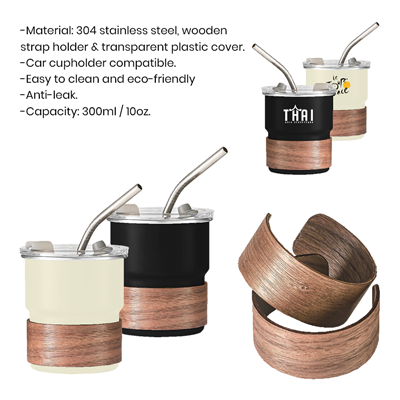 ZEN Stainless Steel Tumbler with Wooden Holder - 300ml 09